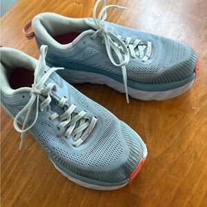 Hoka One One Women's Light Blue Running Shoes with Coral Accents